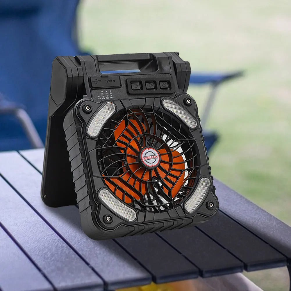 Solar Outdoor Camping Fan with LED Light 5200mAh Solar Portable Electric Fan 4 Wind Speeds Solar Cordless Tent Fan for Emergency