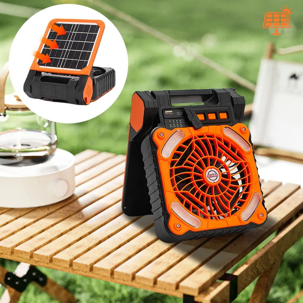 Solar Outdoor Camping Fan with LED Light 5200mAh Solar Portable Electric Fan 4 Wind Speeds Solar Cordless Tent Fan for Emergency
