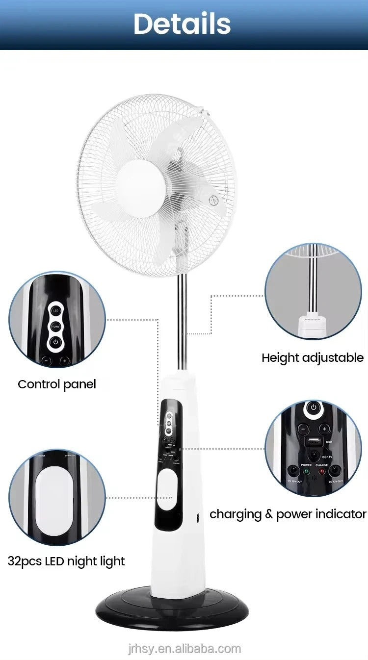 Quạt sạc 16 inch – Có sẵn mẫu tiêu chuẩn và chạy bằng năng lượng mặt trời | Hỗ trợ COD