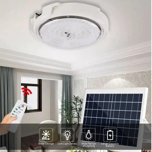 🌞 LED Solar Ceiling Light – IP66 Waterproof Outdoor Pendant Lamp with Remote & Light Sensor | ABS Body | 10–15H Runtime | Garden & Corridor Use