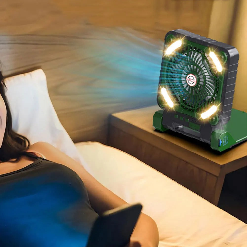 Quạt Cắm Trại Năng Lượng Mặt Trời với Đèn LED 5200mAh – Quạt Điện Di Động Không Dây 4 Cấp Độ Gió, Chống Nước IPX4, sạc Solar &amp; USB, Phù Hợp Cho Dã Ngoại, Leo Núi, Câu Cá – Hỗ Trợ Thanh Toán Khi Nhận Hàng