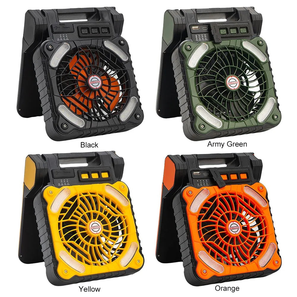 Quạt Cắm Trại Năng Lượng Mặt Trời với Đèn LED 5200mAh – Quạt Điện Di Động Không Dây 4 Cấp Độ Gió, Chống Nước IPX4, sạc Solar &amp; USB, Phù Hợp Cho Dã Ngoại, Leo Núi, Câu Cá – Hỗ Trợ Thanh Toán Khi Nhận Hàng