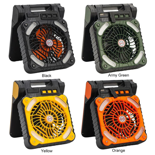 Solar Outdoor Camping Fan with LED Light 5200mAh Solar Portable Electric Fan 4 Wind Speeds Solar Cordless Tent Fan for Emergency