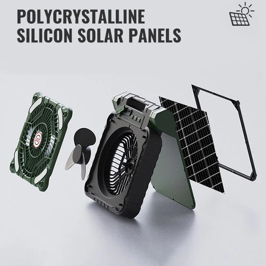 Solar Outdoor Camping Fan with LED Light 5200mAh Solar Portable Electric Fan 4 Wind Speeds Solar Cordless Tent Fan for Emergency