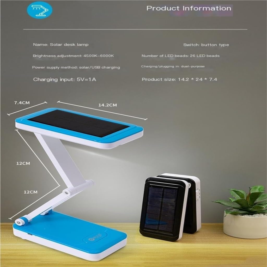 Đèn bàn LED gấp gọn năng lượng mặt trời – Đèn học tập &amp; đọc sách bảo vệ mắt | Sạc qua USB | Di động cho ký túc xá, văn phòng &amp; sử dụng trong trường hợp khẩn cấp – Có thể thanh toán khi nhận hàng (Màu xanh dương)