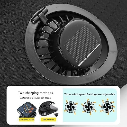 Mũ quạt năng lượng mặt trời - Mũ rộng vành chống nắng tích hợp quạt USB | Chỉ số chống nắng UPF 50+ | Có thể sạc lại và thanh toán khi nhận hàng