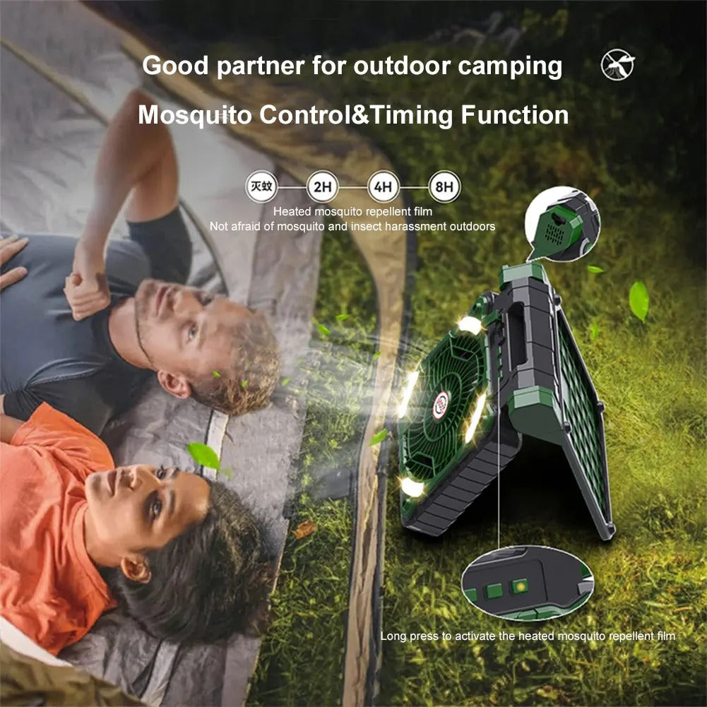 Quạt Cắm Trại Năng Lượng Mặt Trời với Đèn LED 5200mAh – Quạt Điện Di Động Không Dây 4 Cấp Độ Gió, Chống Nước IPX4, sạc Solar &amp; USB, Phù Hợp Cho Dã Ngoại, Leo Núi, Câu Cá – Hỗ Trợ Thanh Toán Khi Nhận Hàng