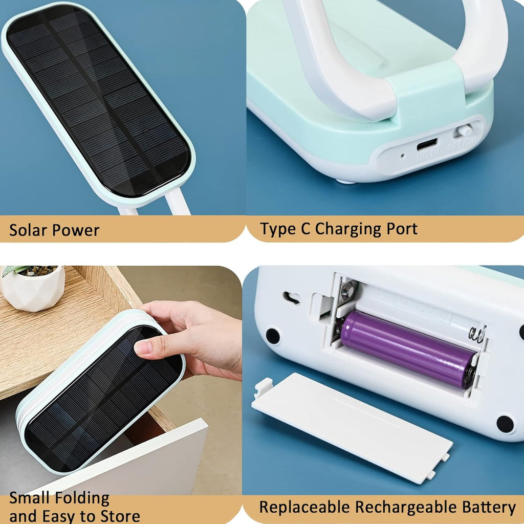 Đèn bàn gấp năng lượng mặt trời Keeda – Đèn đọc sách LED di động có thể sạc lại dành cho học sinh, văn phòng và sử dụng trong trường hợp khẩn cấp – Năng lượng mặt trời và nguồn USB – Màu xanh dương – Có thể thanh toán khi nhận hàng