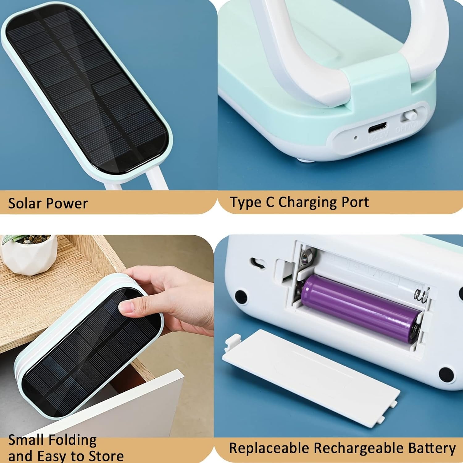 Đèn bàn gấp năng lượng mặt trời Keeda – Đèn đọc sách LED di động có thể sạc lại dành cho học sinh, văn phòng và sử dụng trong trường hợp khẩn cấp – Năng lượng mặt trời và nguồn USB – Màu xanh dương – Có thể thanh toán khi nhận hàng