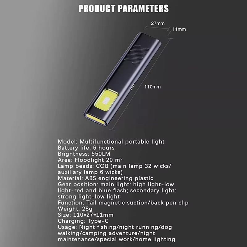 Mini Magnetic LED Flashlight for Camping & Fishing – Rechargeable Multi-Mode Work Light with Safety Warning