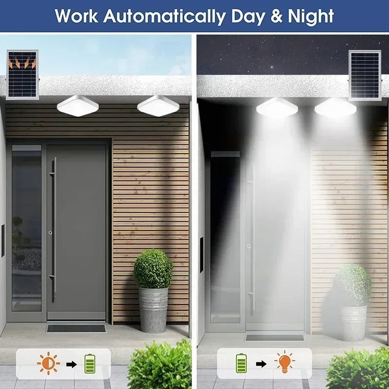 Đèn trần LED năng lượng mặt trời – Đèn thả ngoài trời chống nước IP66 có điều khiển từ xa &amp; cảm biến ánh sáng | Thân đèn ABS | Thời gian hoạt động 10–15 giờ | Sử dụng trong vườn &amp; hành lang