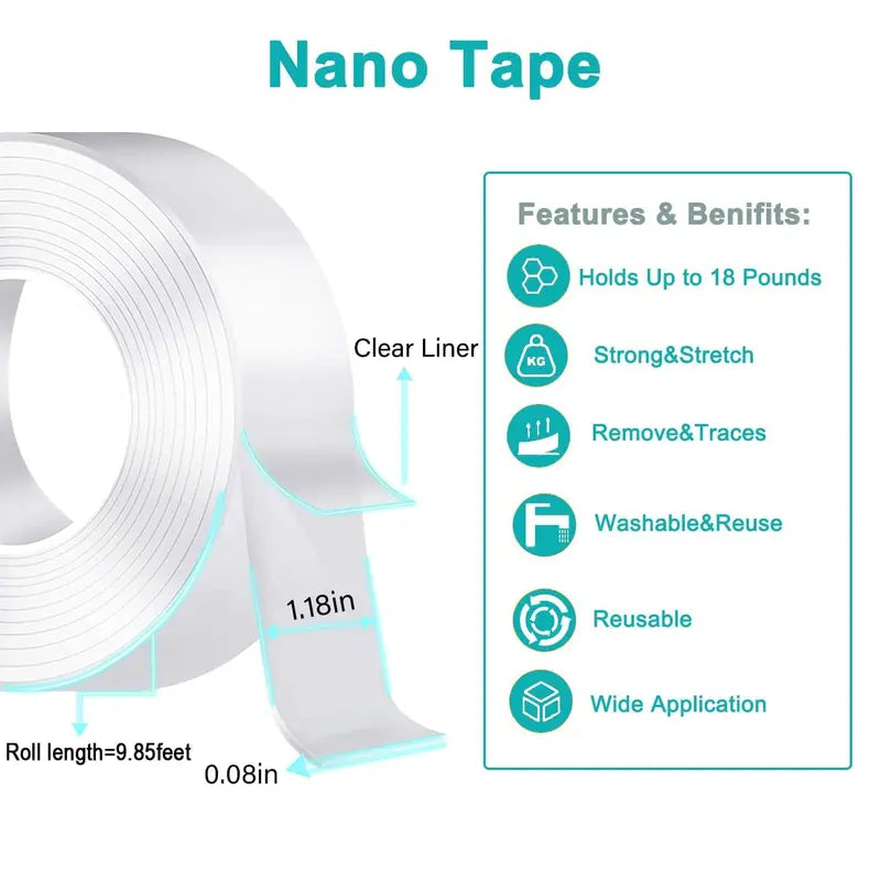 Băng keo hai mặt Nano chịu lực cao (9,85FT), Băng keo trong suốt dùng để treo tranh. Băng keo hai mặt Băng keo hai mặt Nano chịu lực cao (9,85FT), Băng keo trong suốt dùng để treo tranh. 